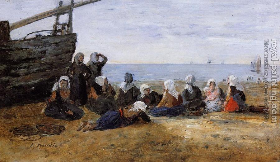 Eugene Boudin : Berck, Group of Fishwomen Seated on the Beach